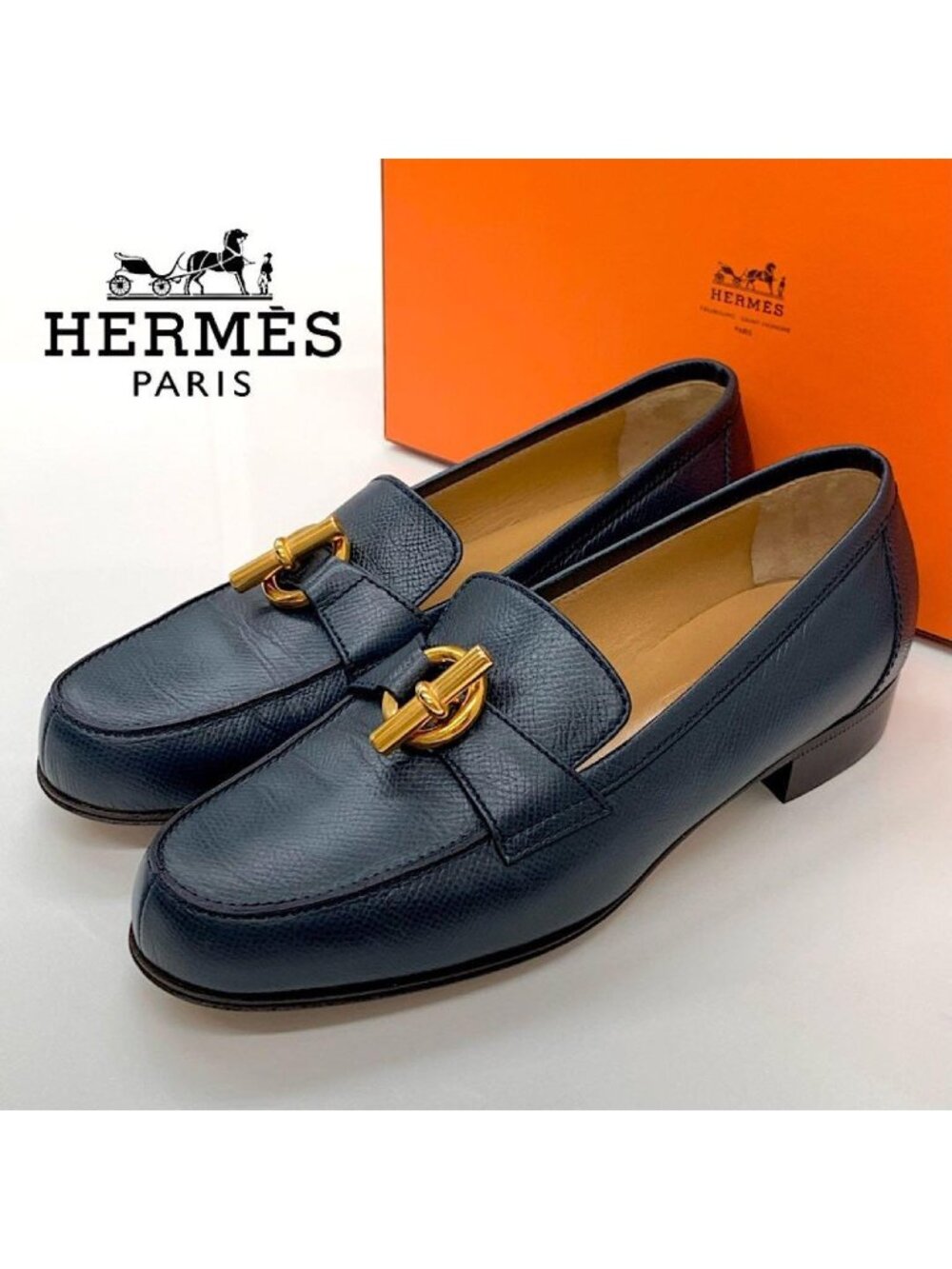 Hermes Leather Chaine D'ancre Loafer Navy
